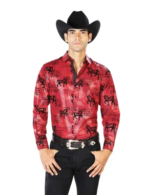 El Señor de los Cielos Long Sleeve Printed Horses Wine Cowboy Shirt for Men 'The Lord of the Skies' - ID: 43595