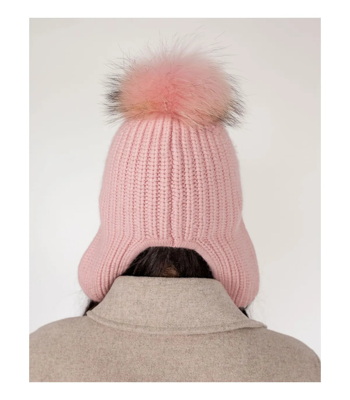 Erin Knit Beanie with Finn Raccoon Fur Pom Pom in Pink at FurHatWorld.com