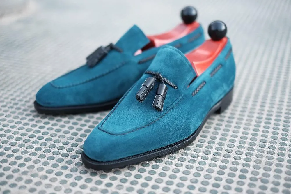 Eskapa - MTO - Teal Suede / Black Tassel - LPB Last - Single Leather Sole