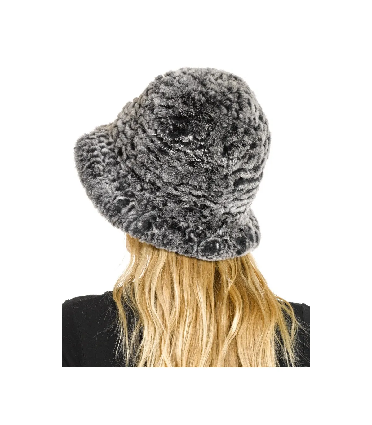 Estelle Black Frost Rex Rabbit Fur Bucket Hat: FurHatWorld.com