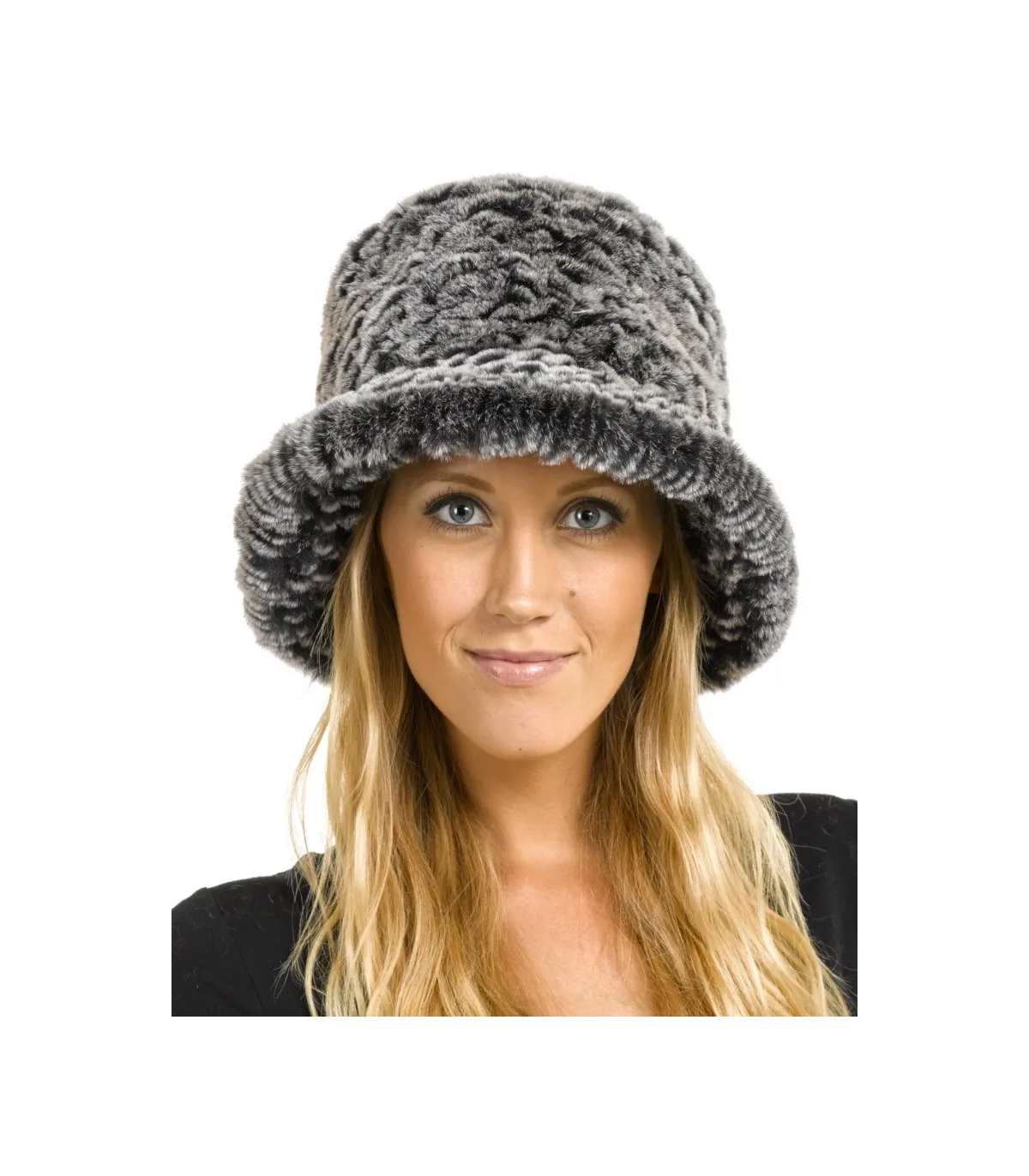 Estelle Black Frost Rex Rabbit Fur Bucket Hat: FurHatWorld.com