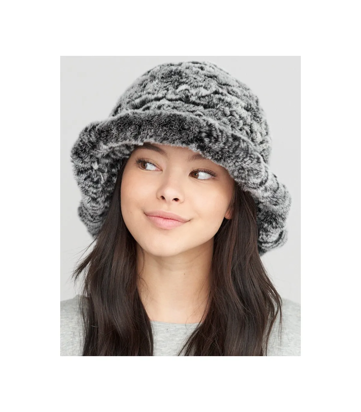 Estelle Black Frost Rex Rabbit Fur Bucket Hat: FurHatWorld.com