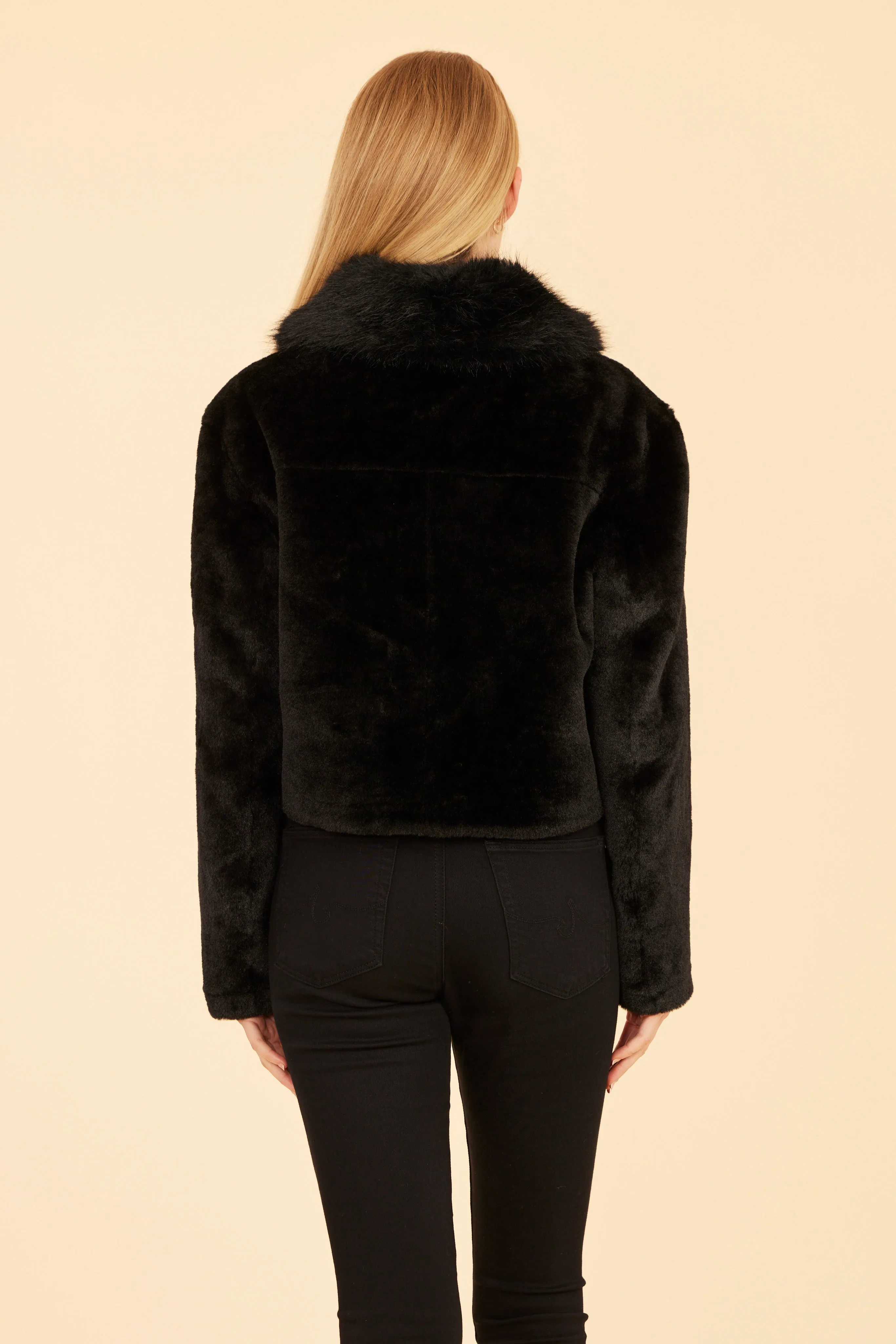 Faux Fur Pearl Button Jacket