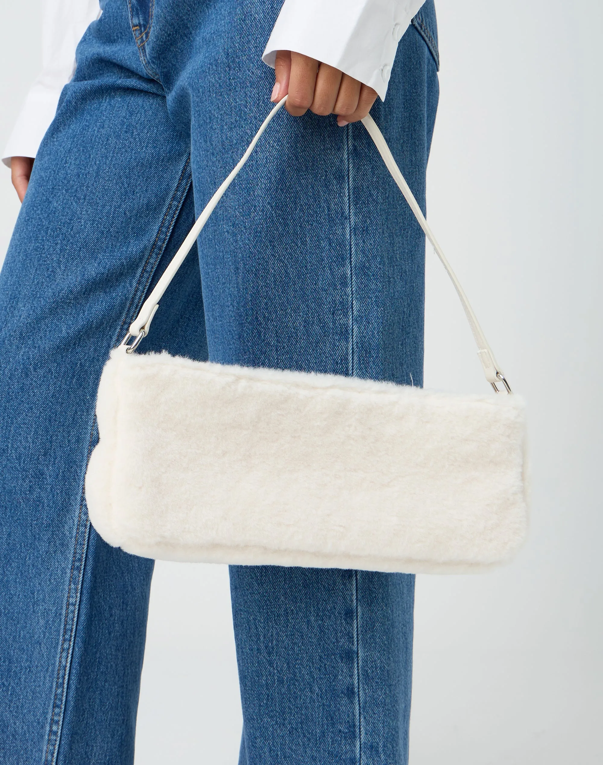 Faux Fur Shoulder Bag in Milk | Glassons