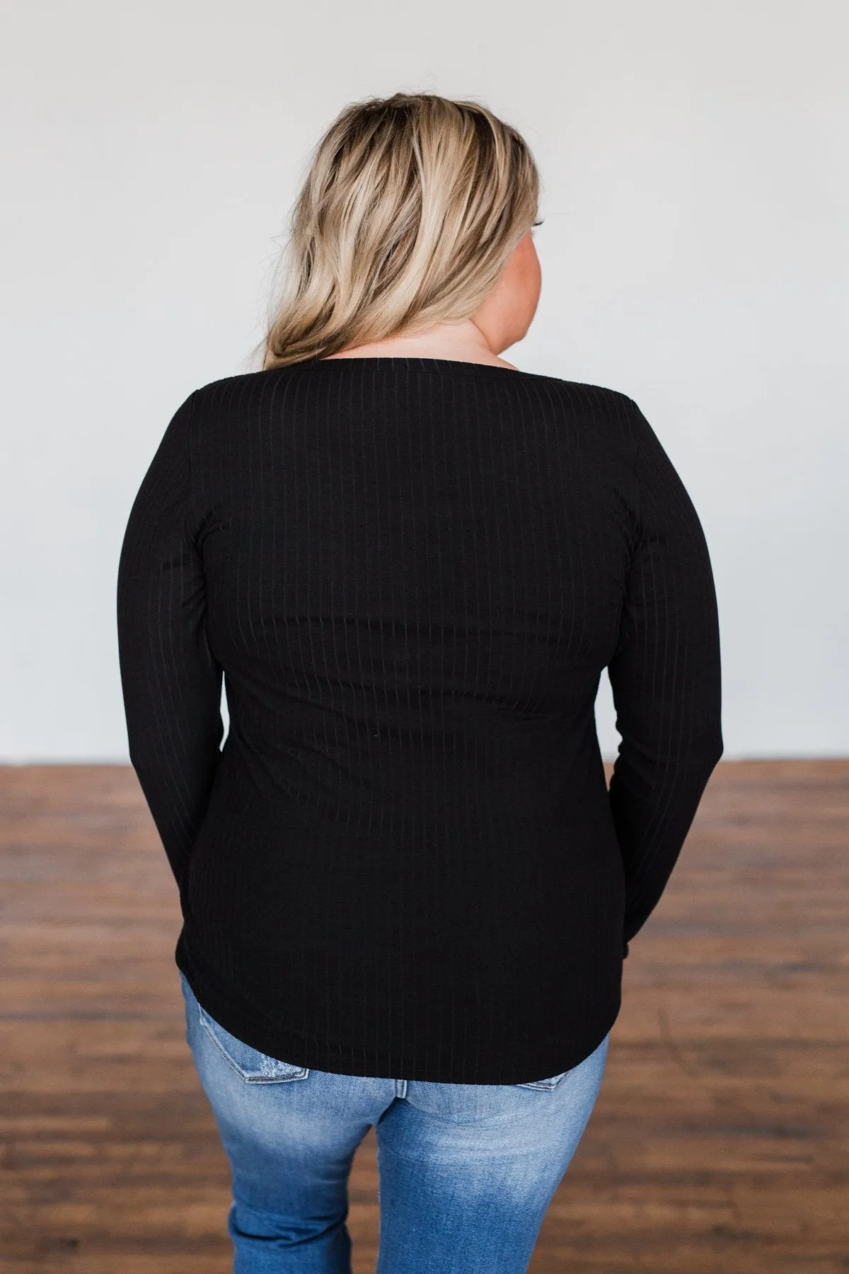 Finally Found You Button Henley Top- Black