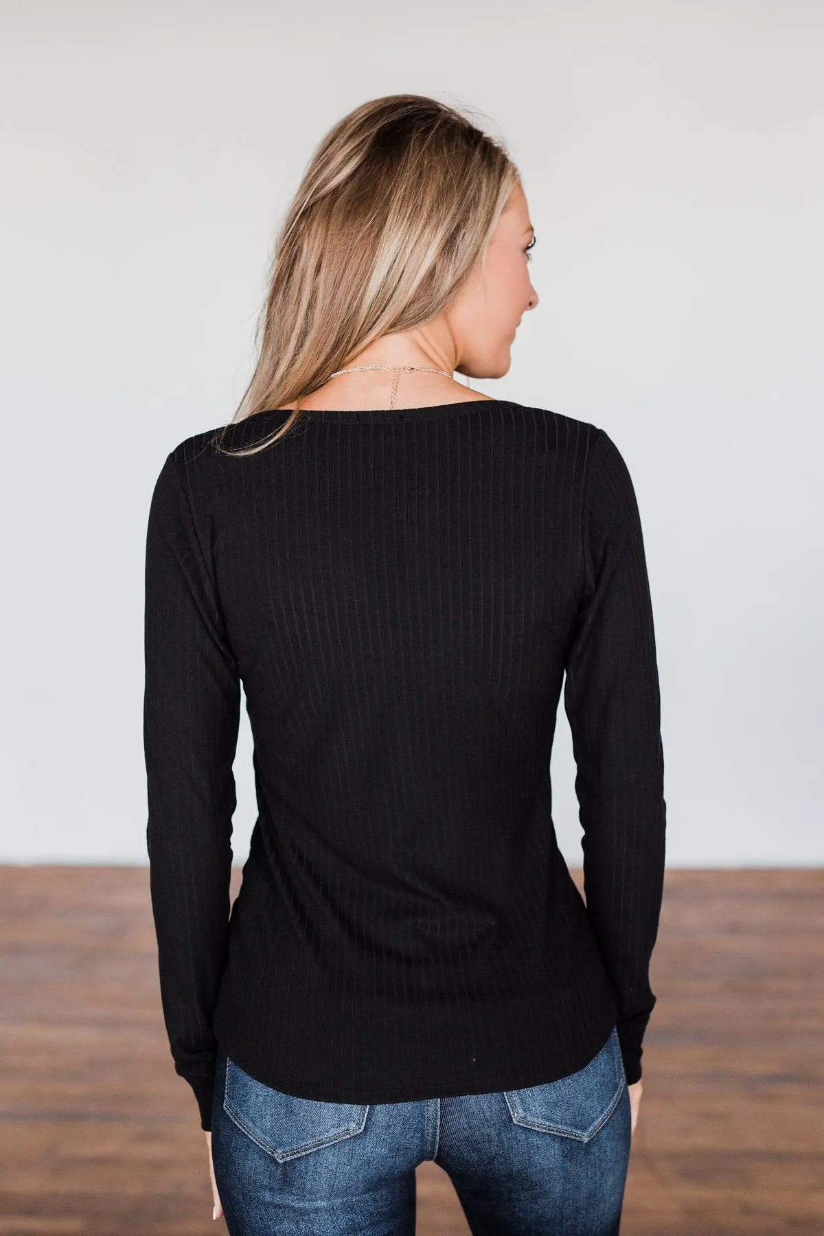 Finally Found You Button Henley Top- Black