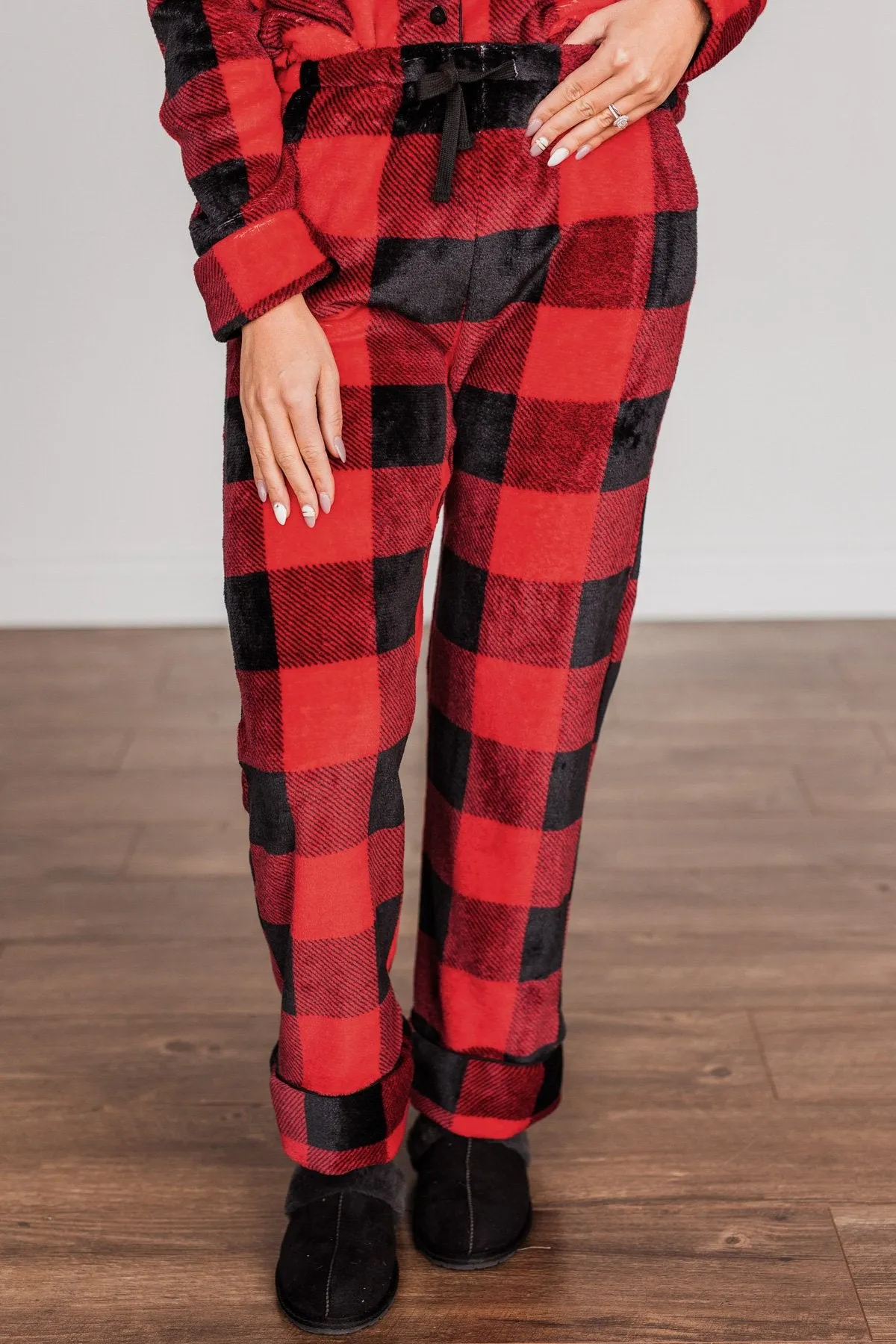 Fireside Comfort Buffalo Plaid Lounge Bottoms- Red