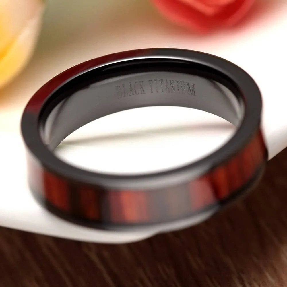 Flat Vintage Wooden Titanium Wedding Band