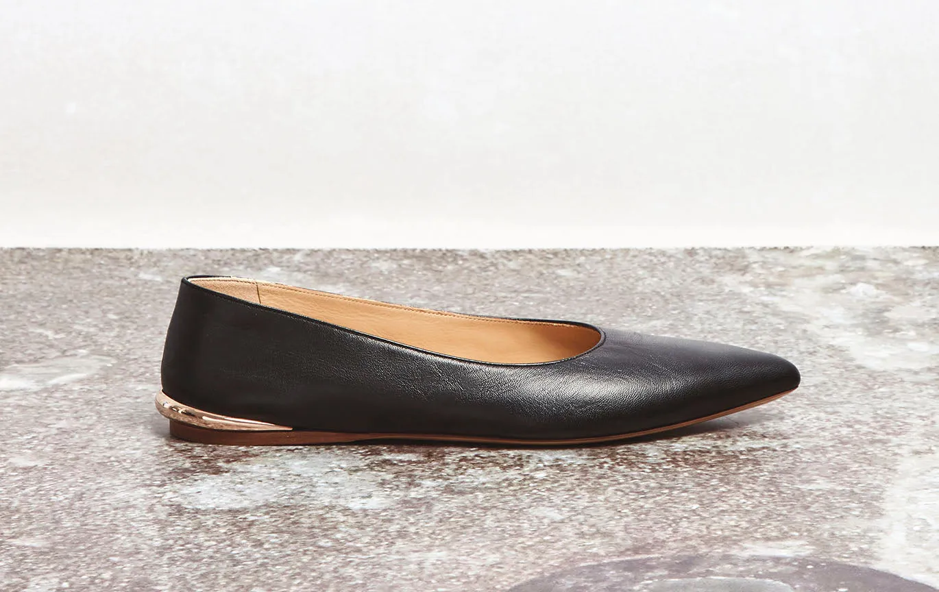 Fleur Ballerina Flat in Black Leather