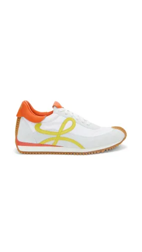 Flow Runners in Calfskin and Nylon - White/Orange/Yellow