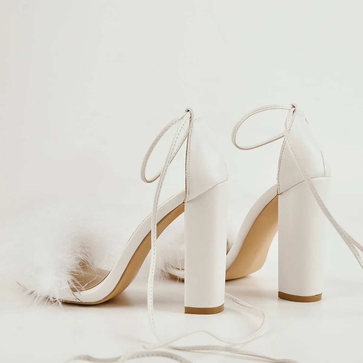 Fluffy Feather Chunky High Heel Sandals