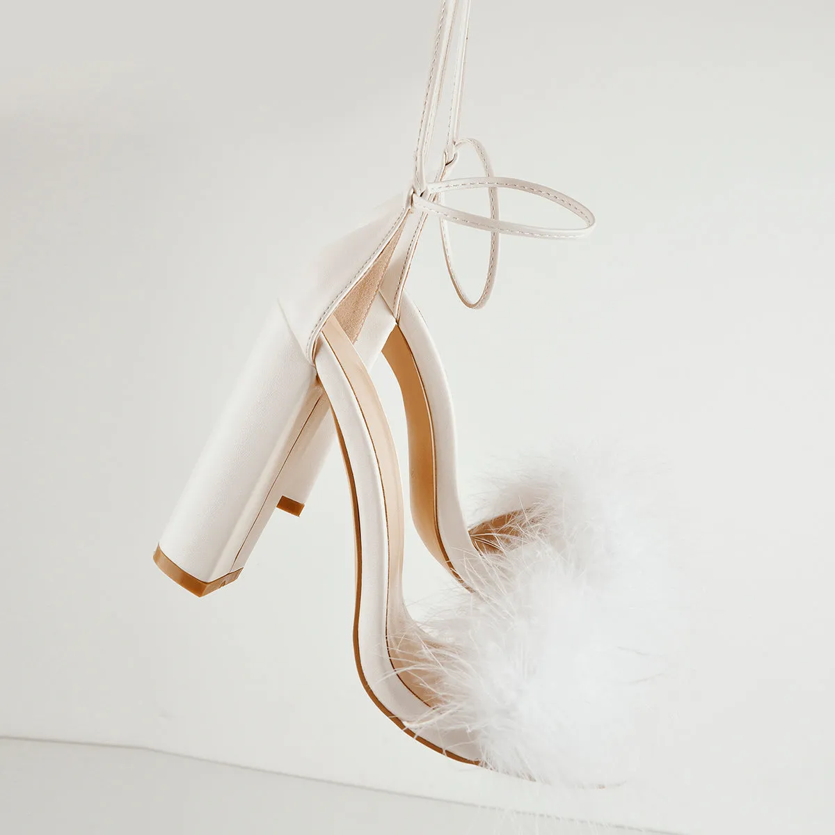 Fluffy Feather Chunky High Heel Sandals