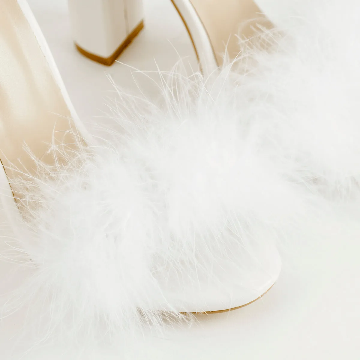 Fluffy Feather Chunky High Heel Sandals