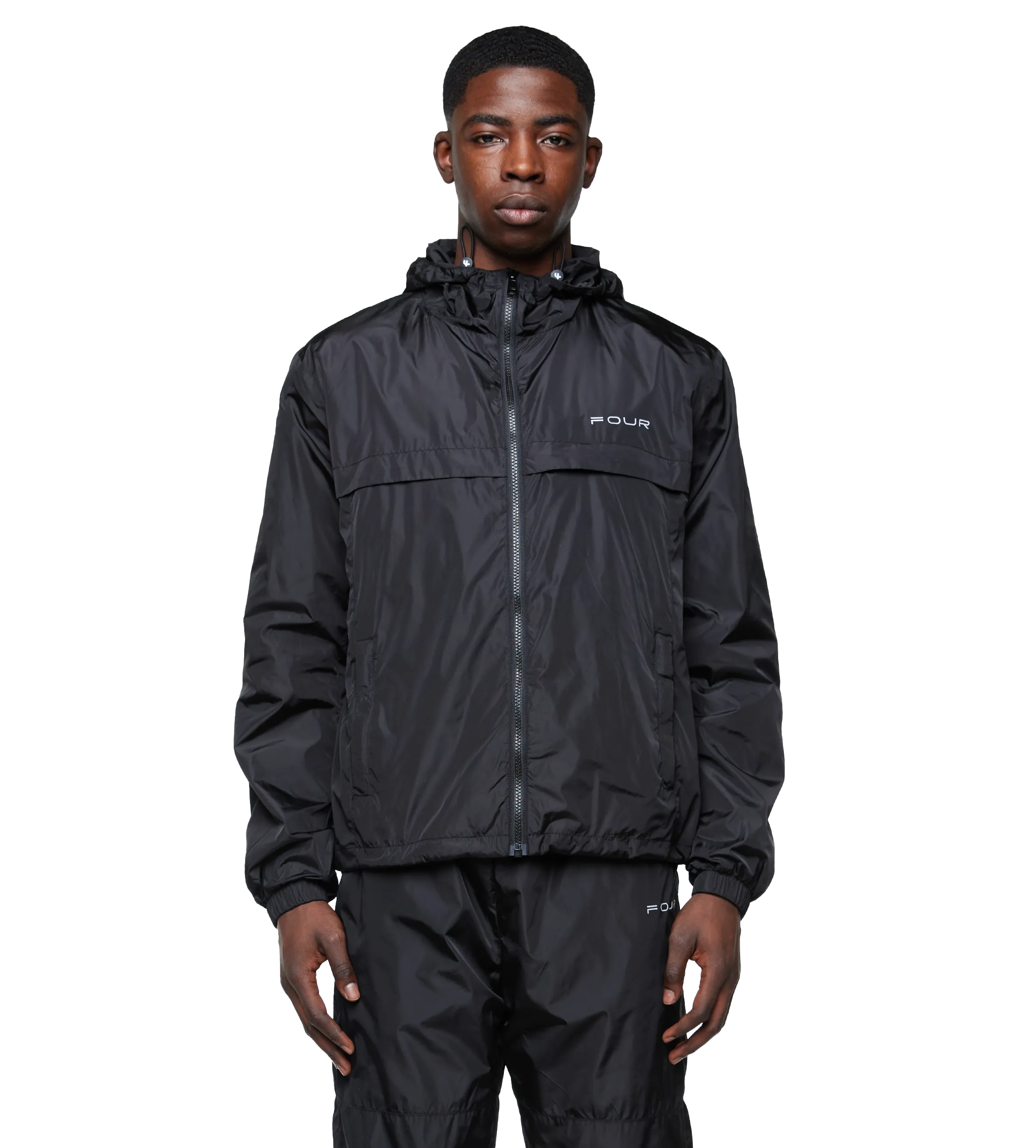 FOUR    Sport Windbreaker Nylon Jacket Black