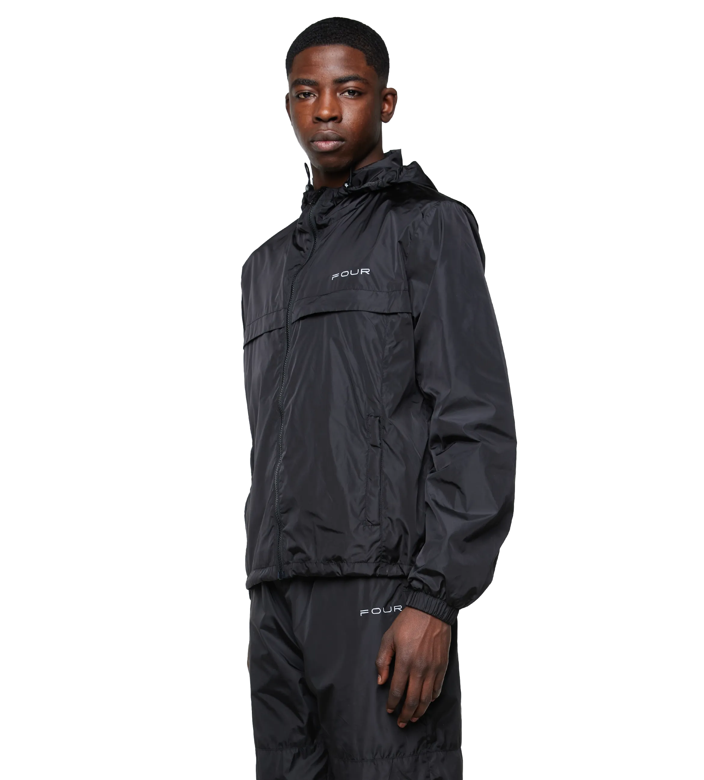 FOUR    Sport Windbreaker Nylon Jacket Black