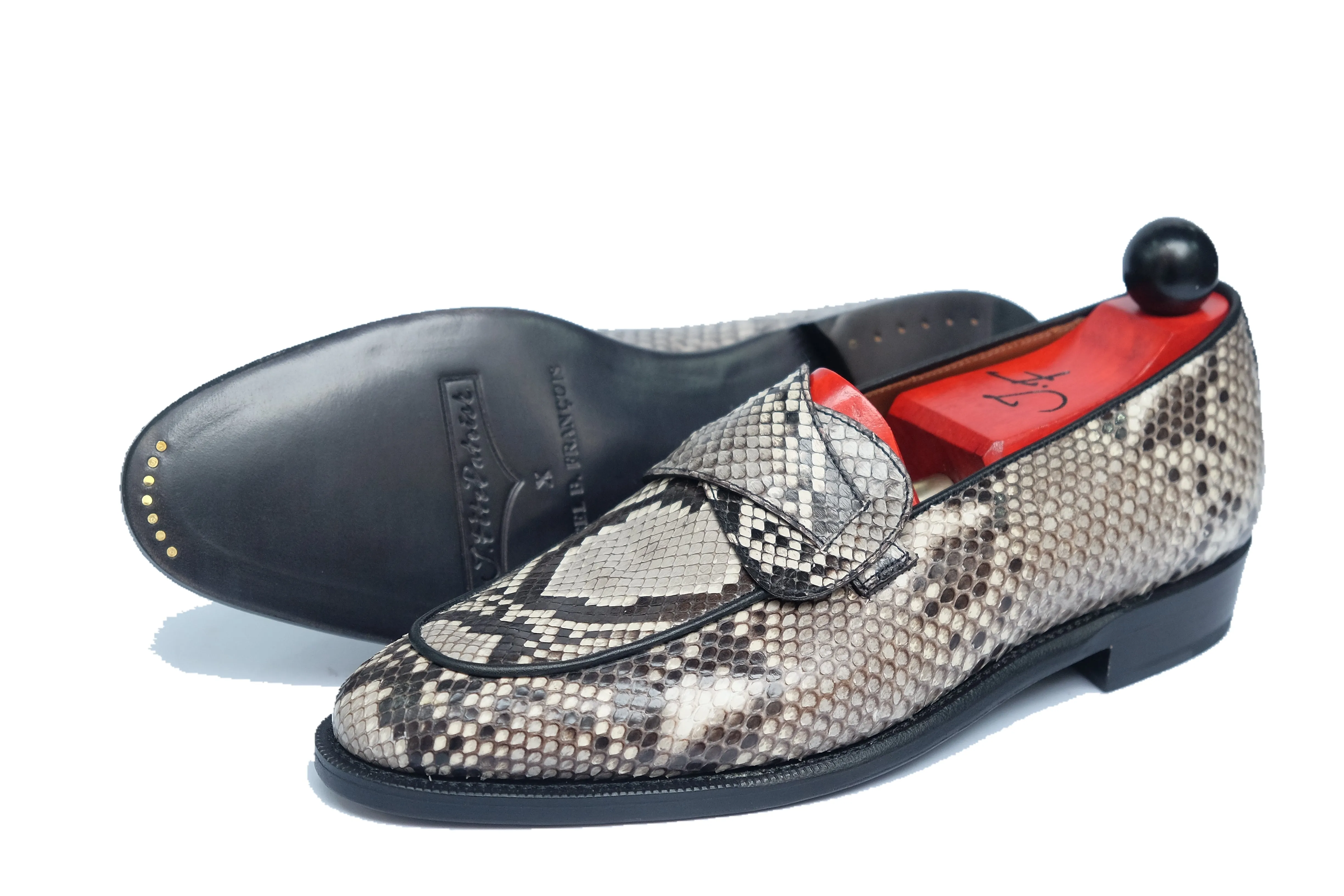 Francois - MTO - TMG Last - Genuine Python / Black Calf - Single Leather Sole