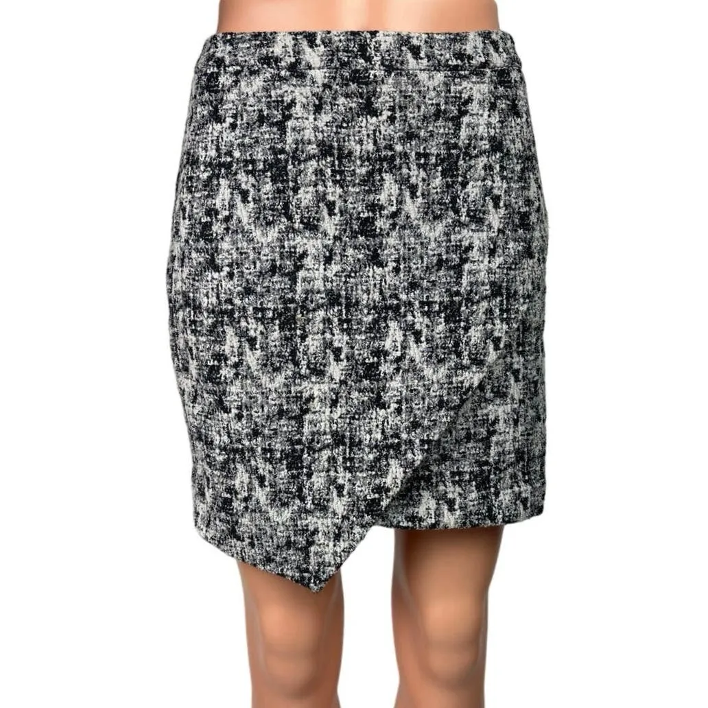 FRNCH Black Assymetrical Wrap Woven Tweed Straight Pencil Mini Skirt Size S