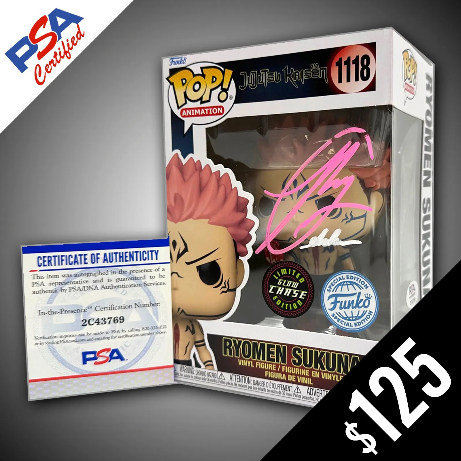 Funko Pop! - Jujustsu Kaisen: Ryomen Sukuna (CHASE) #1118 SIGNED by Ray Chase (PSA Certified)