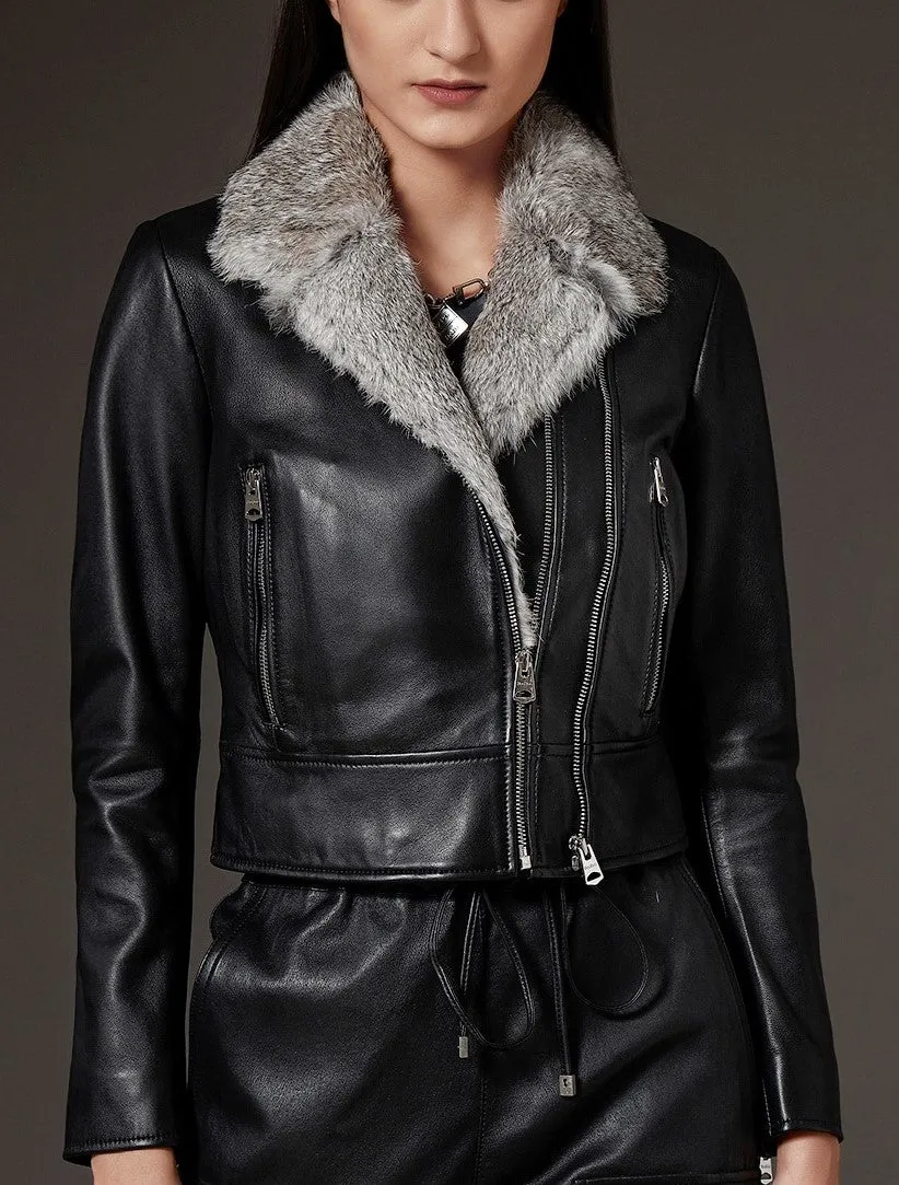 Fur Trim Monica Leather Biker Jacket