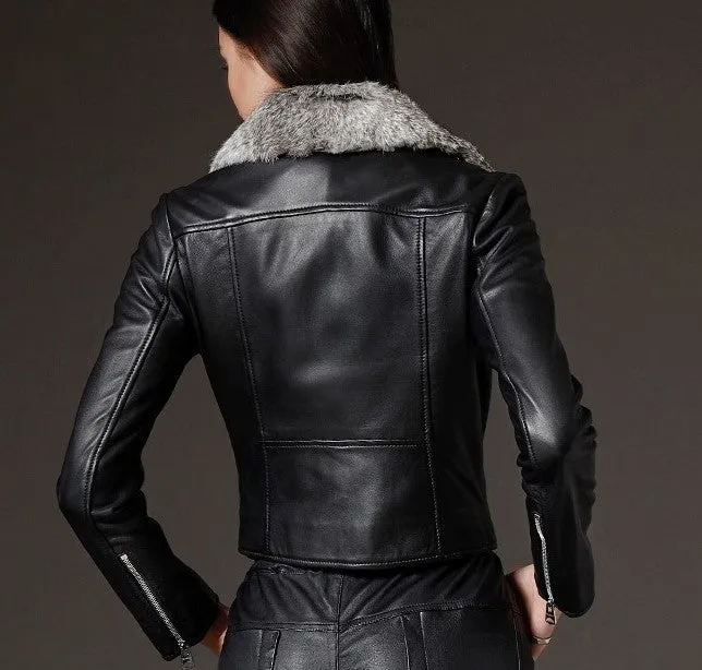 Fur Trim Monica Leather Biker Jacket