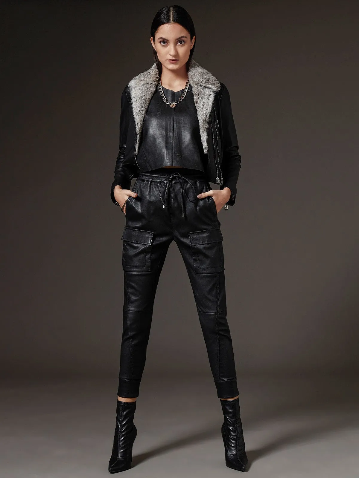 Fur Trim Monica Leather Biker Jacket