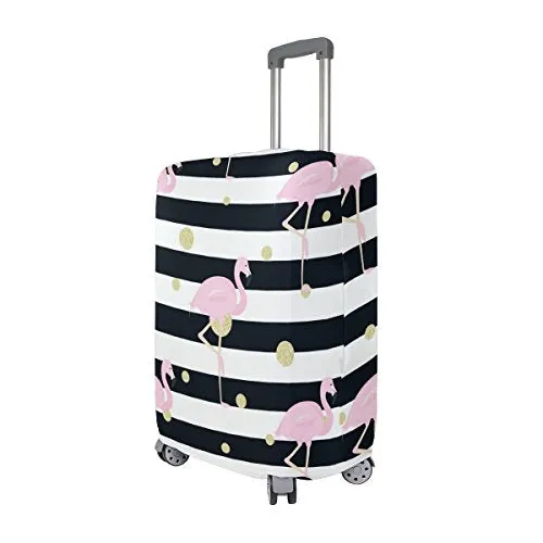 GIOVANIOR Flamingos Gold Polka Dot Stripes Luggage Cover Suitcase Protector Carry On Covers