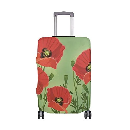 GIOVANIOR Poppies Flowers Green Background Luggage Cover Suitcase Protector Carry On Covers