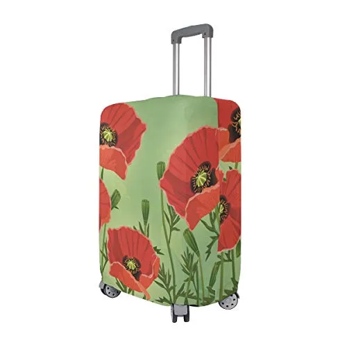 GIOVANIOR Poppies Flowers Green Background Luggage Cover Suitcase Protector Carry On Covers