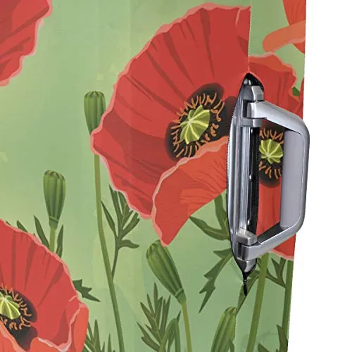 GIOVANIOR Poppies Flowers Green Background Luggage Cover Suitcase Protector Carry On Covers