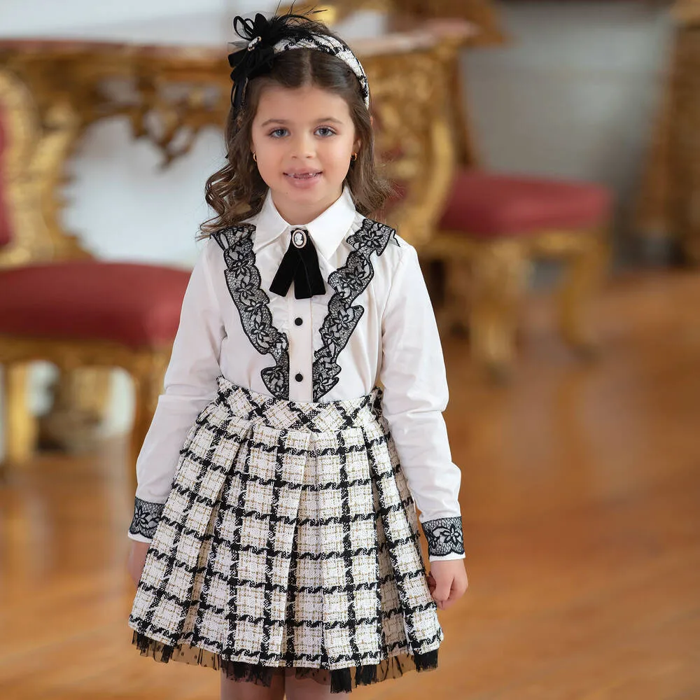 Girls Black & White Tweed Skirt