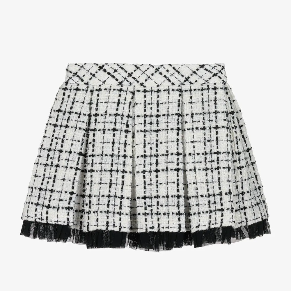 Girls Black & White Tweed Skirt