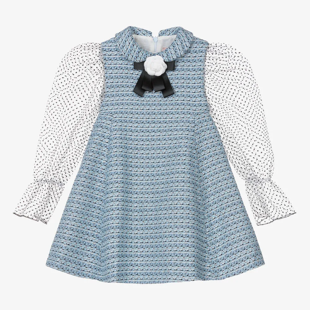 Girls Blue Sparkly Tweed Dress