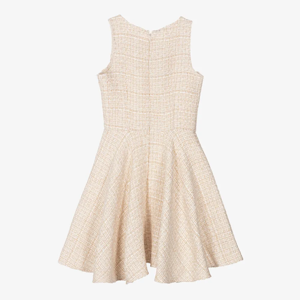 Girls Gold Sleeveless Tweed Dress