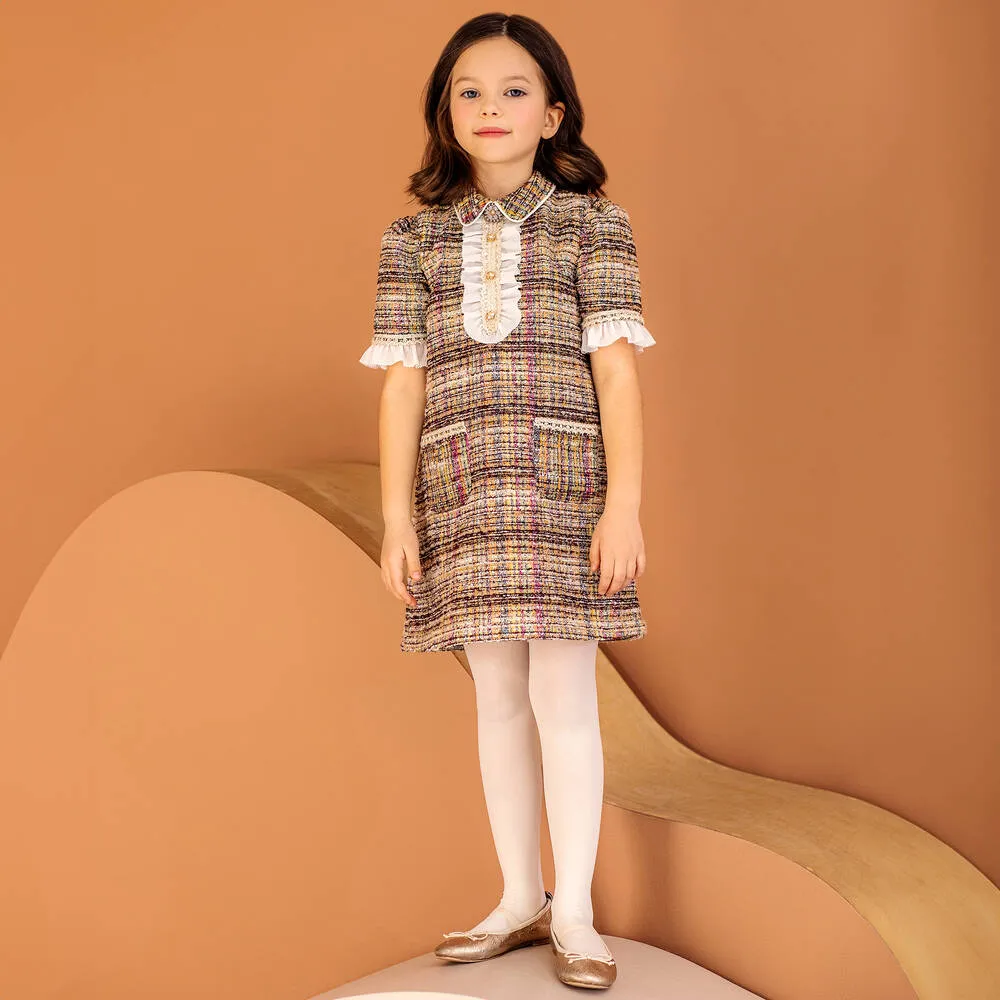 Girls Multicolour Tweed Dress