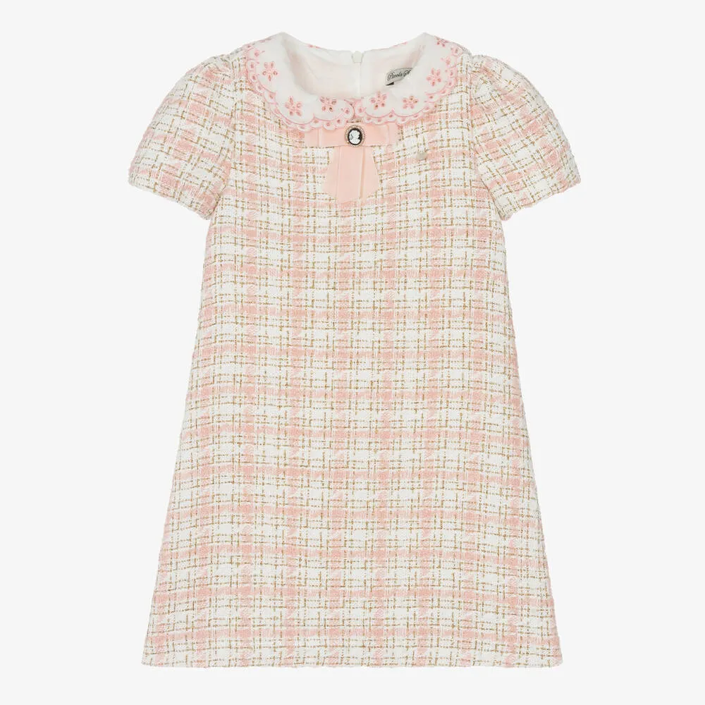 Girls Pink & Ivory Tweed Dress