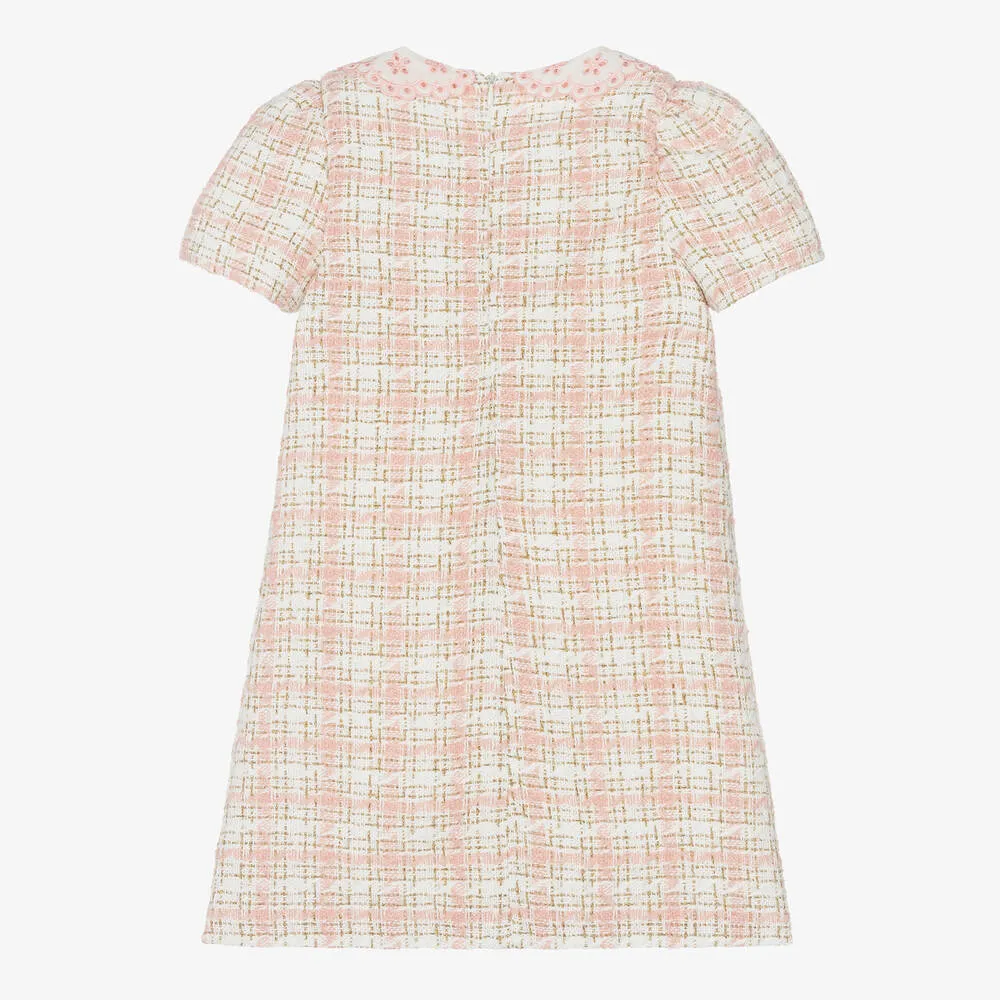 Girls Pink & Ivory Tweed Dress