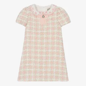 Girls Pink & Ivory Tweed Dress