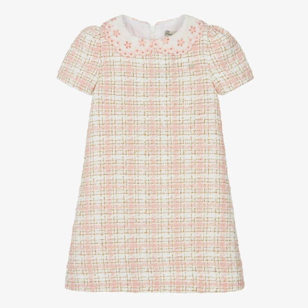 Girls Pink & Ivory Tweed Dress