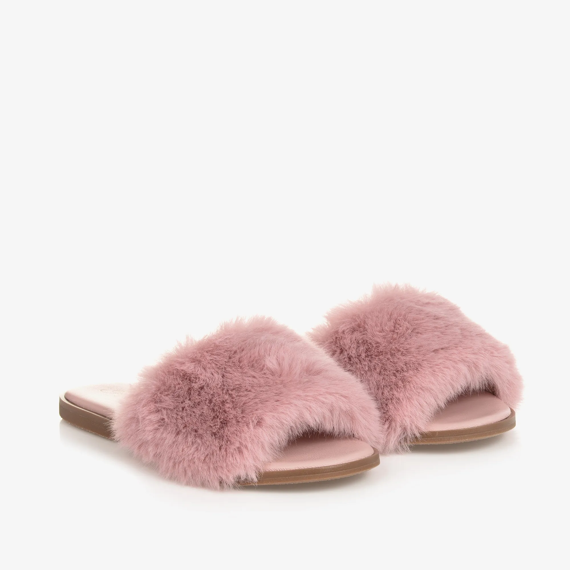 Girls Pink Faux Fur Sliders