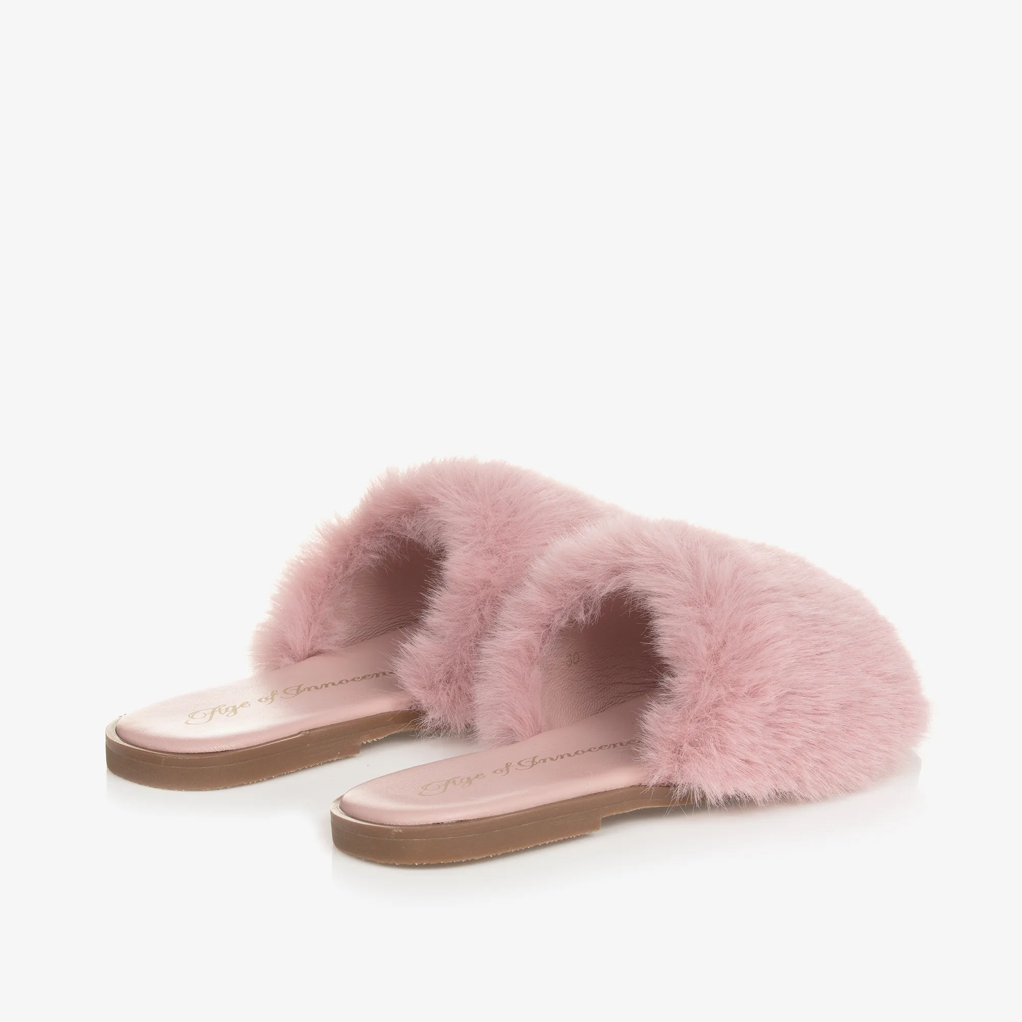 Girls Pink Faux Fur Sliders