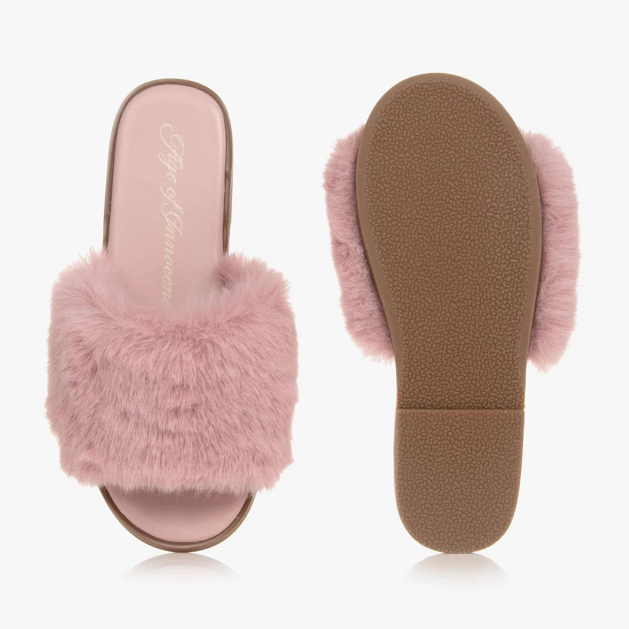 Girls Pink Faux Fur Sliders