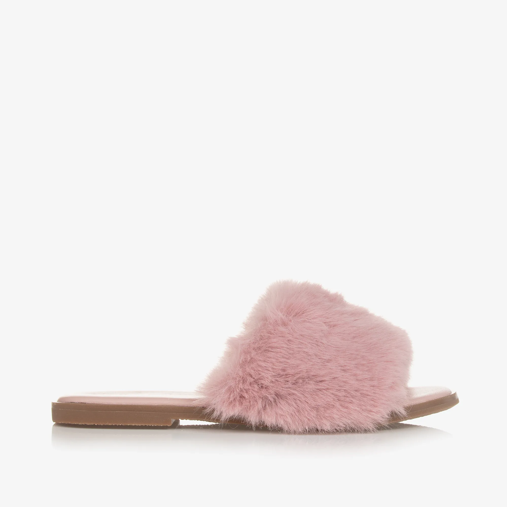 Girls Pink Faux Fur Sliders