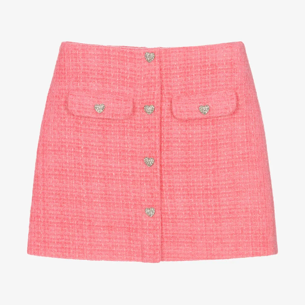 Girls Pink Tweed Skirt