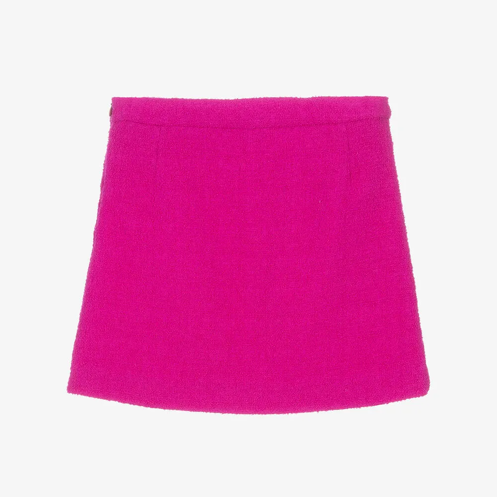 Girls Pink Wool Bouclé Tweed Skirt