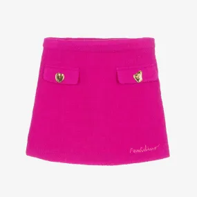 Girls Pink Wool Bouclé Tweed Skirt