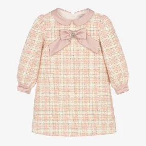 Girls White & Pink Tweed Dress