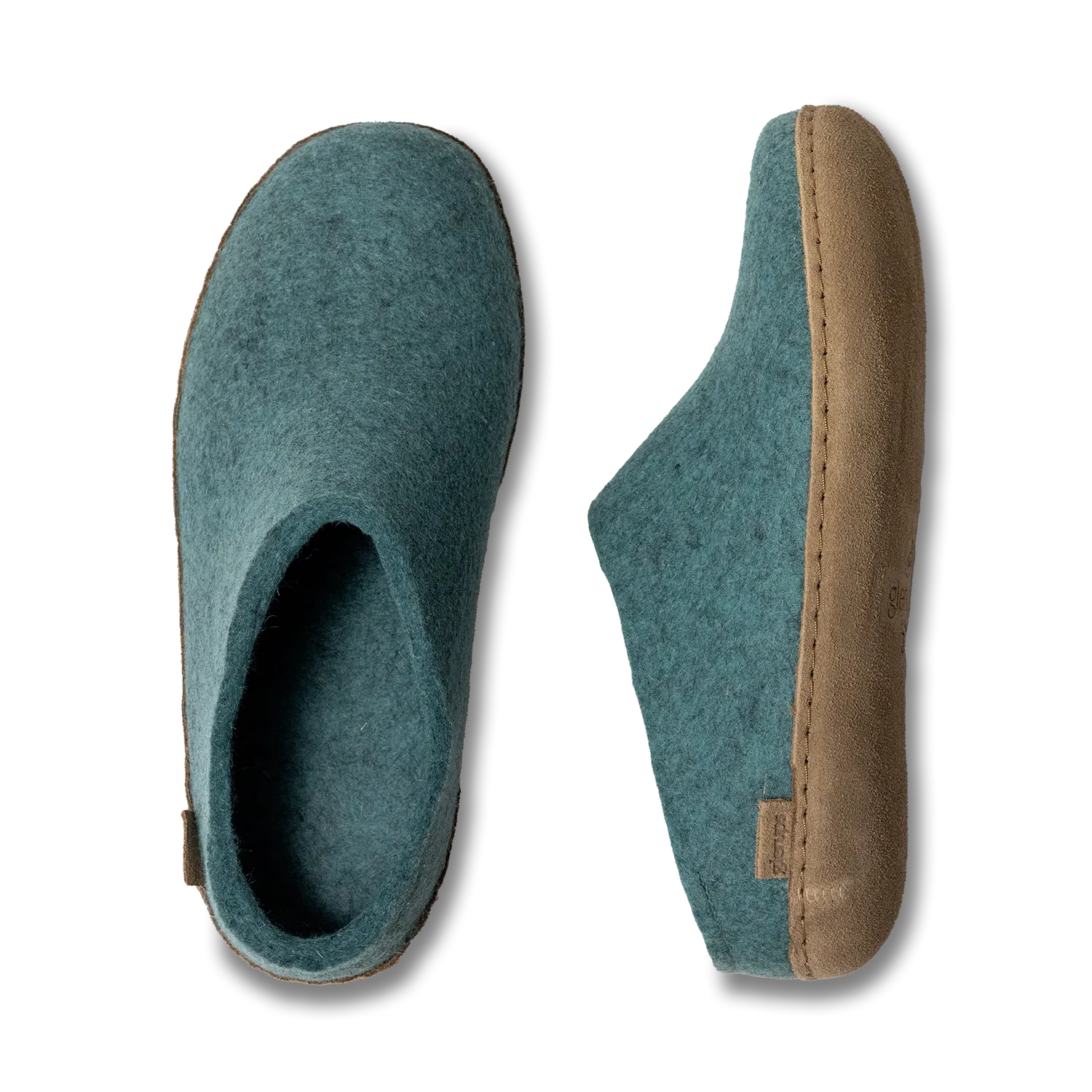 Glerups Wool Felt Clog Leather Sole North Sea