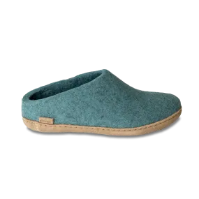 Glerups Wool Felt Clog Leather Sole North Sea