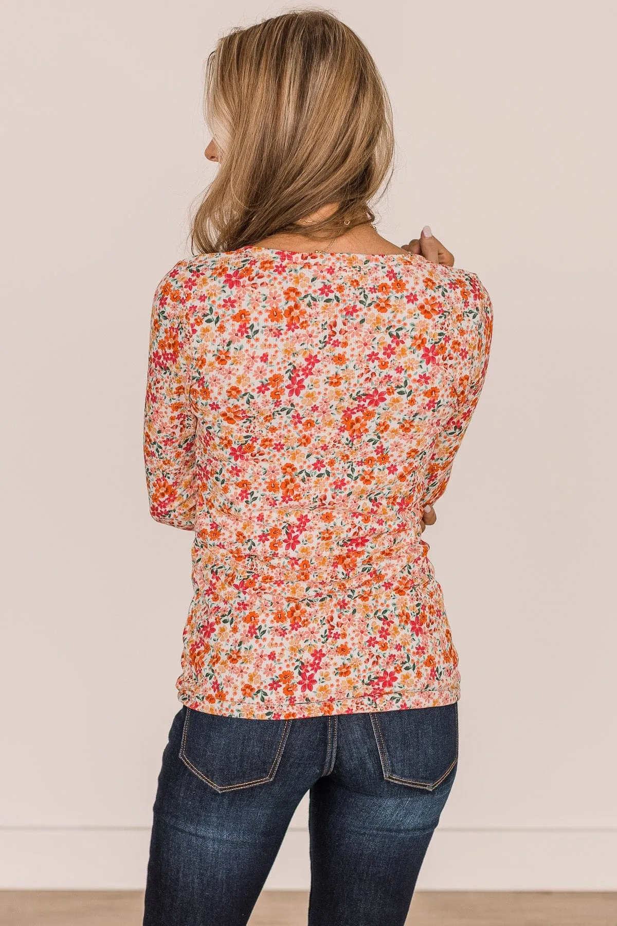 Glimpses Of Us Floral Henley Top- Ivory & Orange