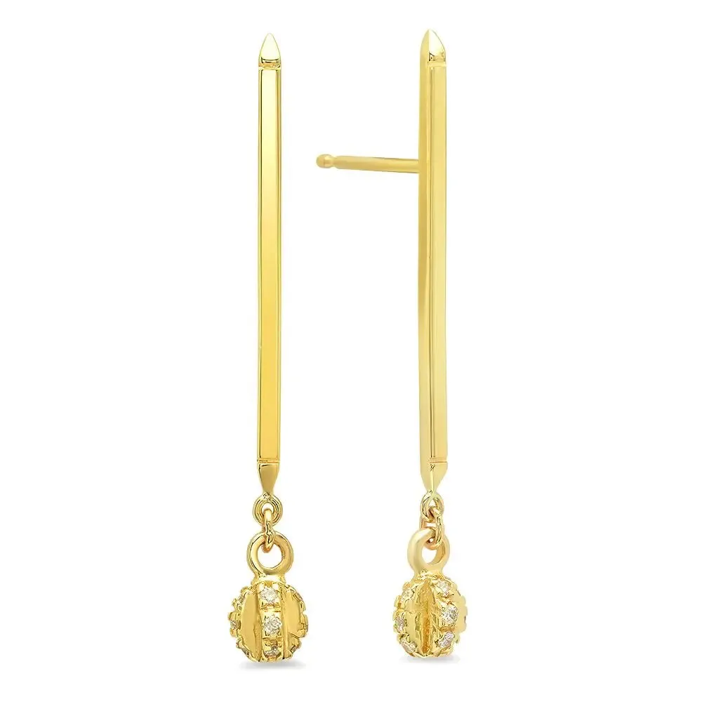 Gold Bar Diamond Star Fruit Earrings